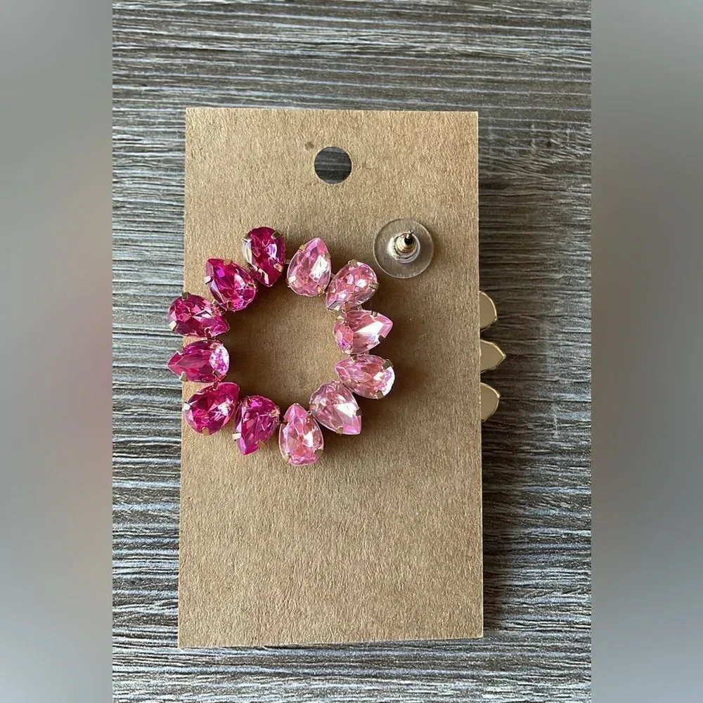 Pink round crystal stone stud A24